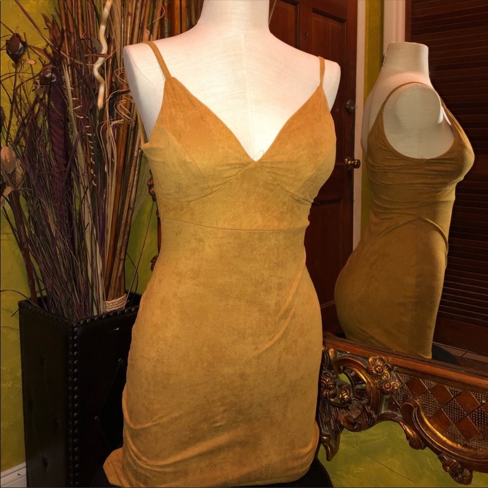 Camel suede midi dress